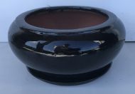 Solly Table Pot & Saucer - Glazed - Shiny Black